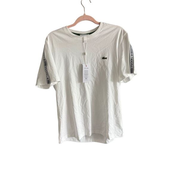 NWT Lacoste Mens White Regular Fit Logo Stripe Short Sleeve T-Shirt Size Medium - Picture 13 of 13